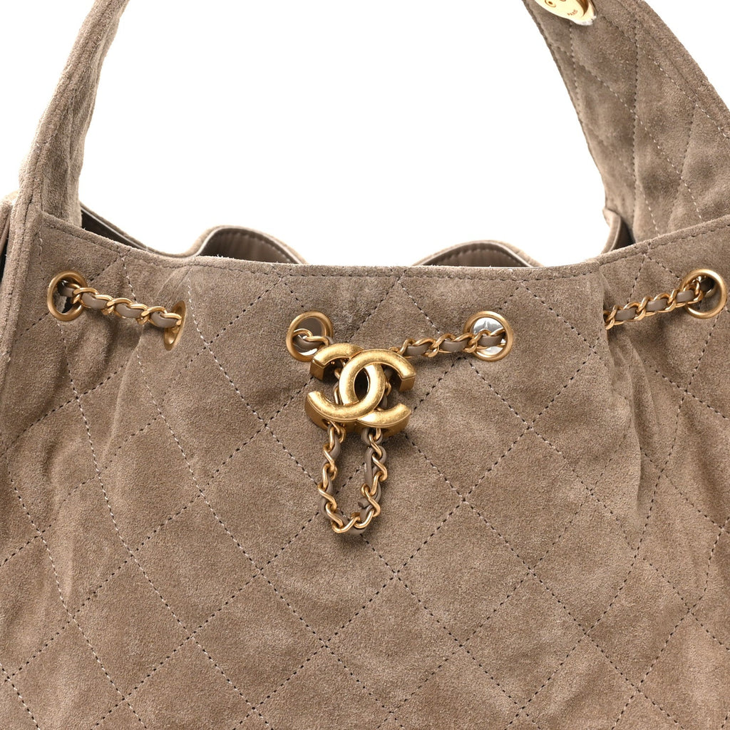 Chanel Suede Quilted Small Chanel 25 Handbag Dark Grey