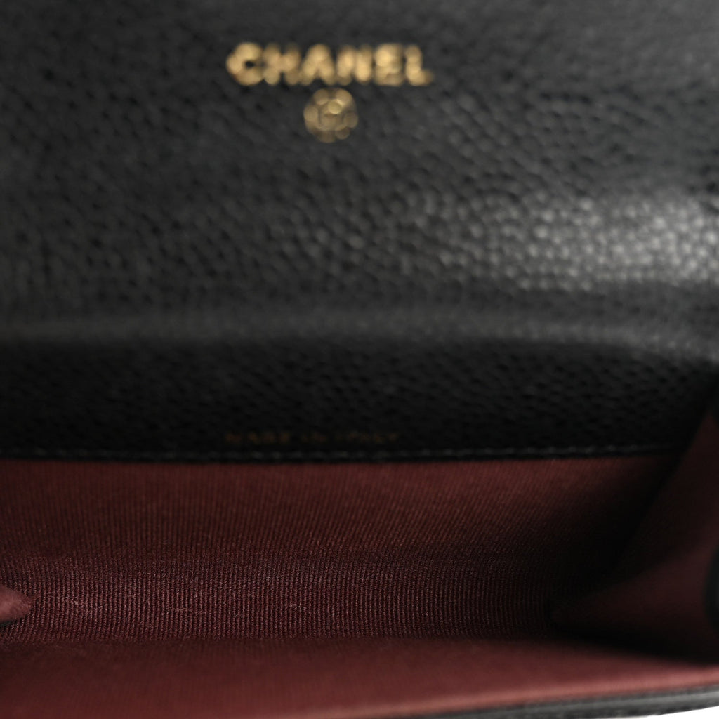 Caviar Quilted Flap Card Holder Wallet Black