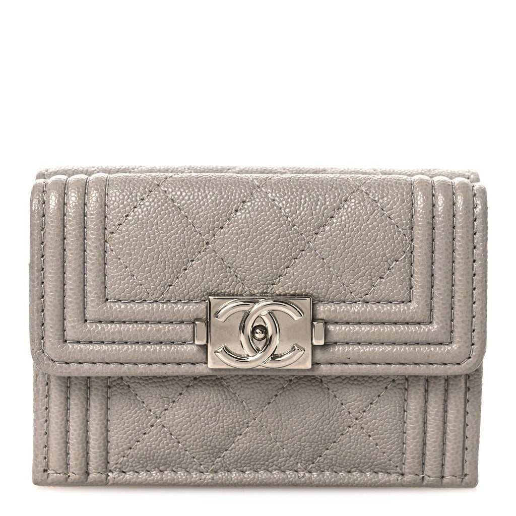 Caviar Quilted Small Boy Flap Wallet Grey