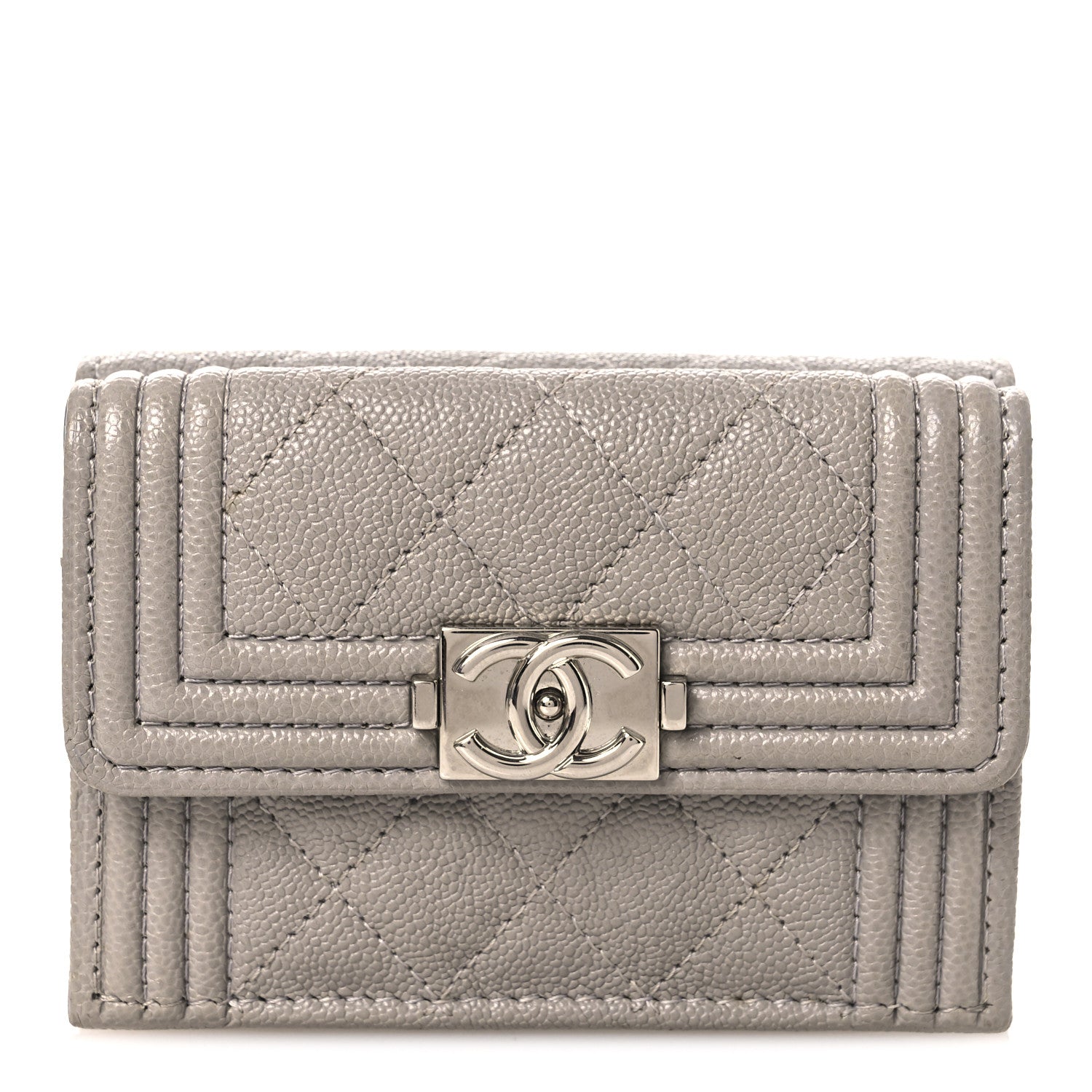 Caviar Quilted Small Boy Flap Wallet Grey