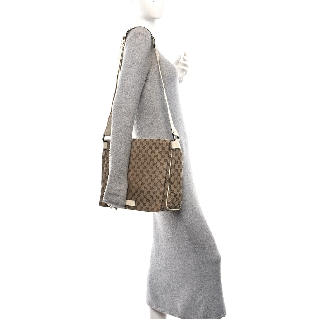 Gucci GG Monogram Medium Flap Messenger Bag Beige