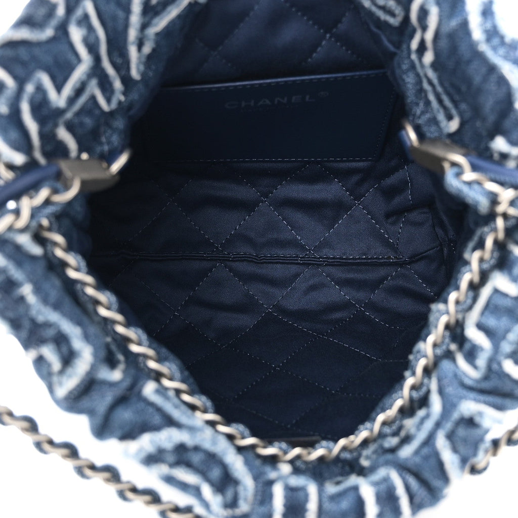 Chanel Washed Denim Logo Embroidered Mini Chanel 22 Blue