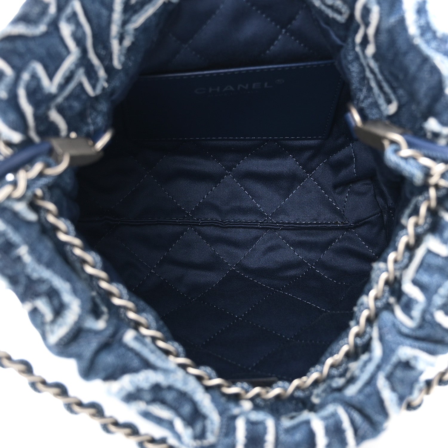 Chanel Washed Denim Logo Embroidered Mini Chanel 22 Blue