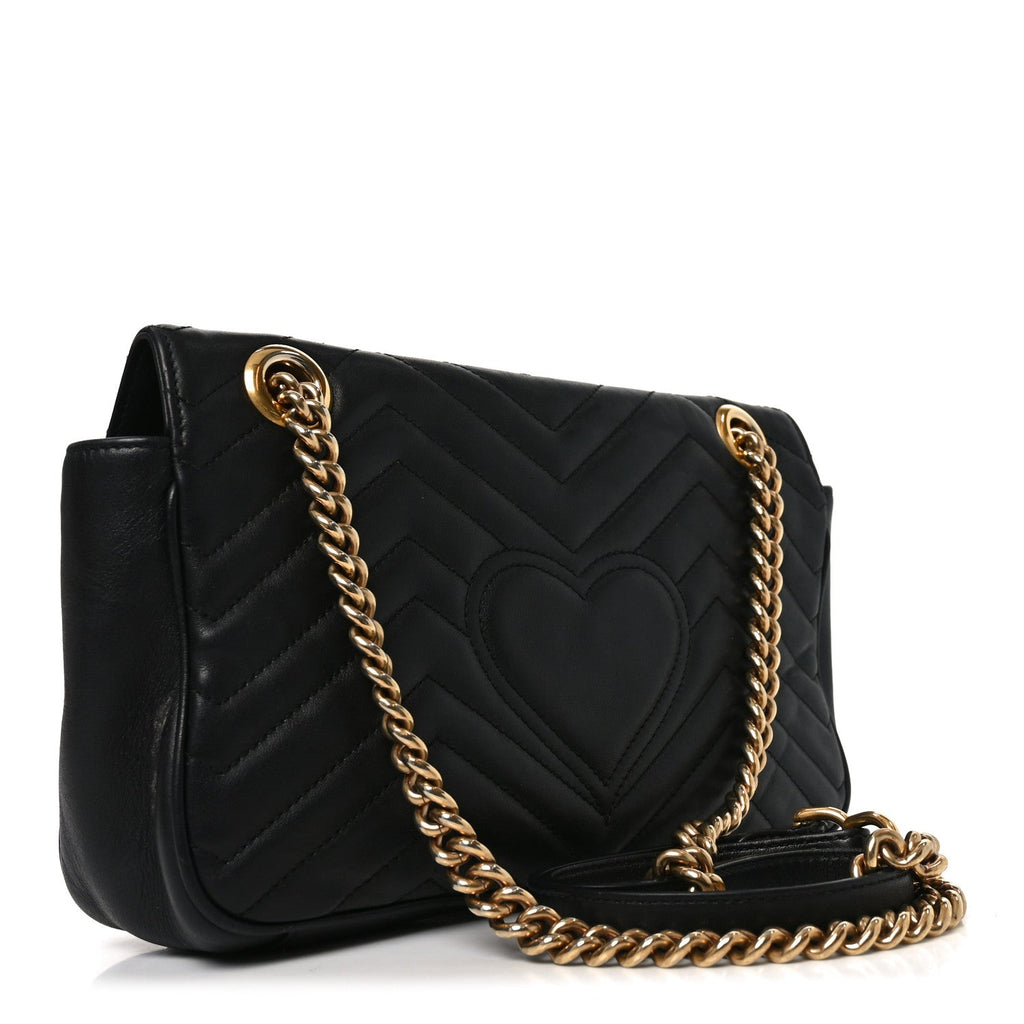 Gucci Calfskin Matelasse Small GG Marmont Shoulder Bag Black