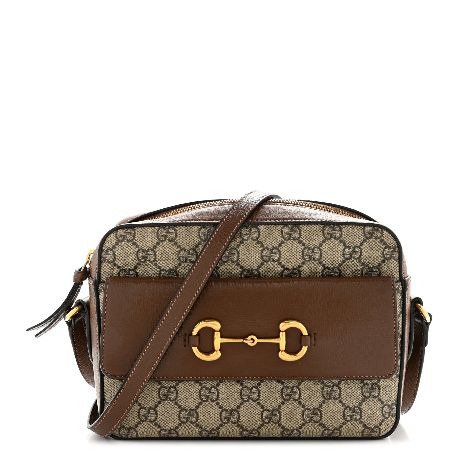 Gucci GG Supreme Monogram Small Horsebit 1955 Shoulder Bag Beige Brown Sugar