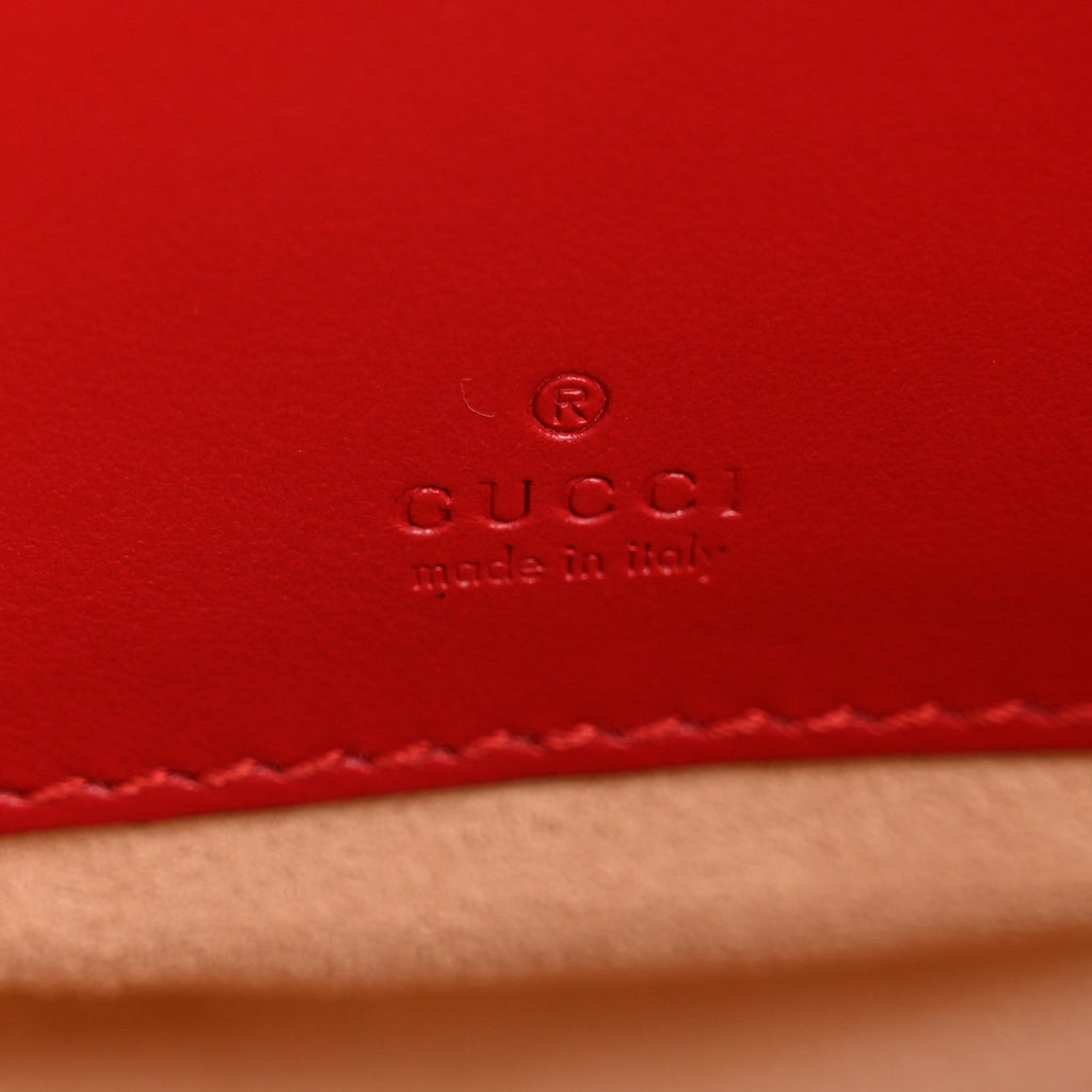Gucci Calfskin Matelasse GG Marmont Round Wrist Wallet Hibiscus Red