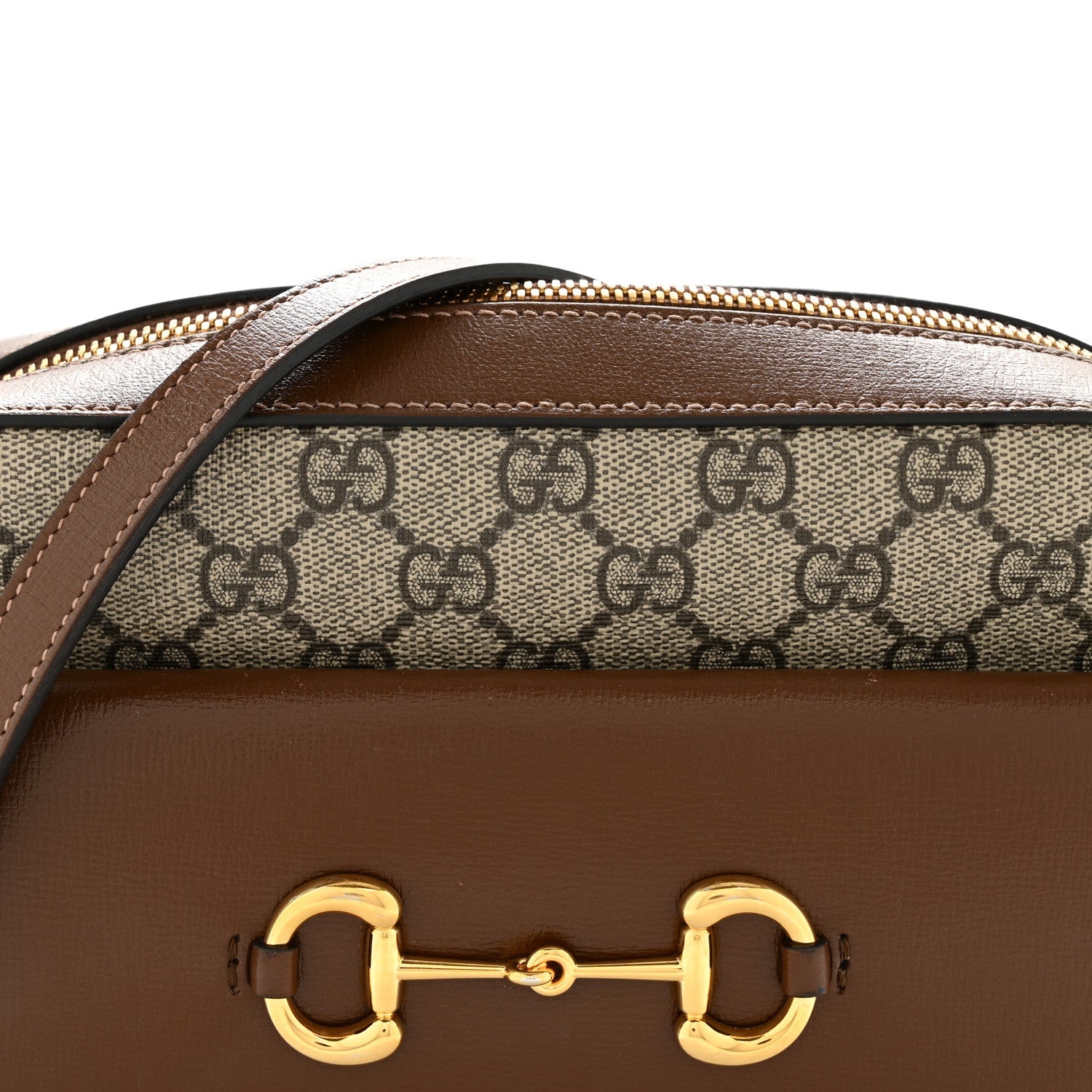 Gucci GG Supreme Monogram Small Horsebit 1955 Shoulder Bag Beige Brown Sugar