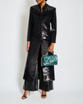 Chanel 2018 Metiers d'Art Black Sequin Maxi Pea Coat with Logo Detail Ruthenium Buttons Size FR 34 (UK 6)