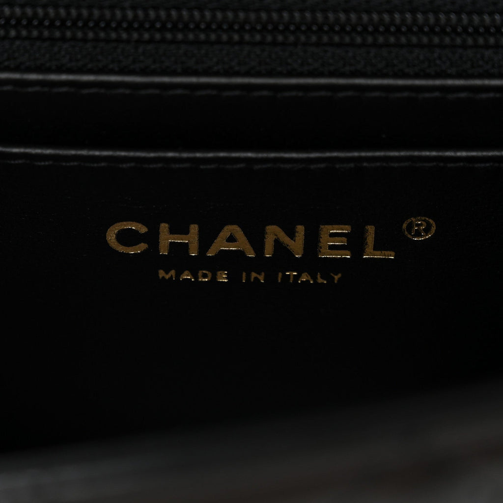Chanel Lambskin Quilted Mini Top Handle Rectangular Flap Black