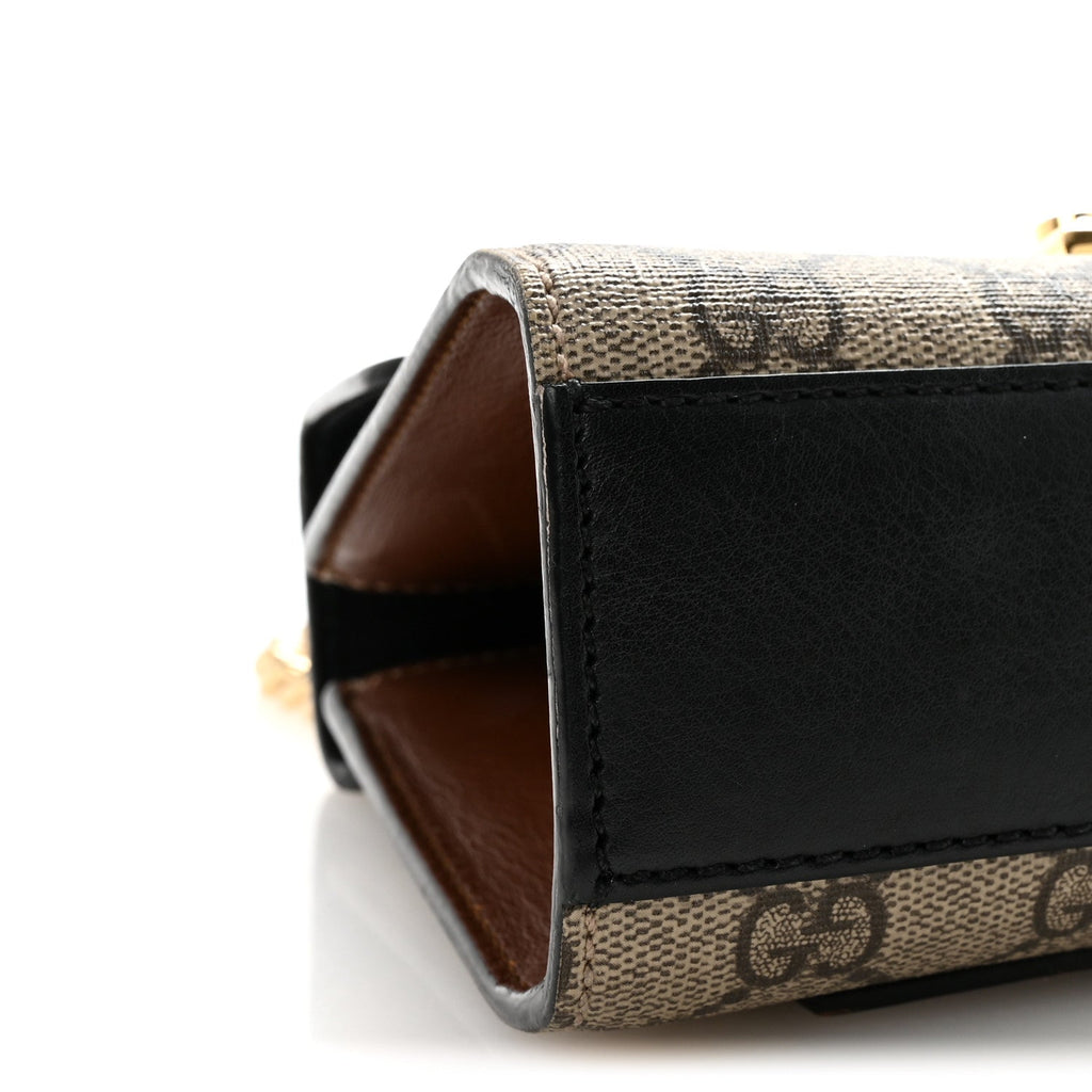 Gucci GG Supreme Monogram Calfskin Small Padlock Shoulder Bag Beige Black Cuir