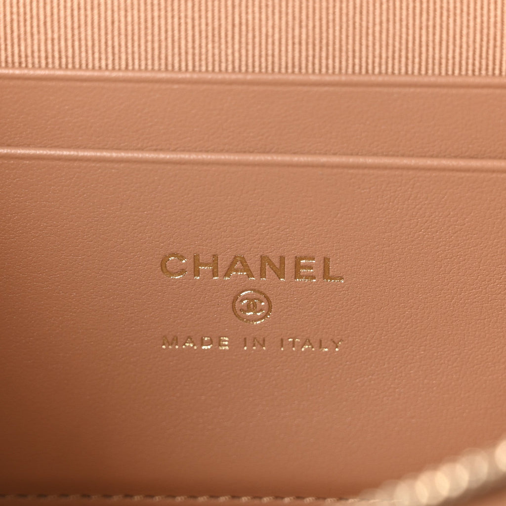 Chanel Caviar Quilted Top Handle Slim Vanity With Chain Brown