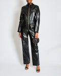 Chanel Pre-Fall 2022  Black Leather Jumpsuit with Gold CC Button and Tweed and Chain Trim Detail Size FR 38 (UK 10)