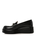 Gucci Kama Calfskin Horsebit Womens Wedge Platform Loafers 38.5 Black