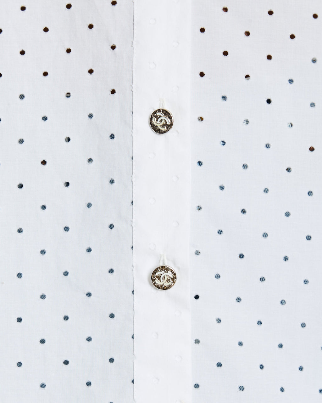 Chanel White Laser Cut Button Down Shirt with Lace Trim and Bow Detail Size FR 36 (UK 8)