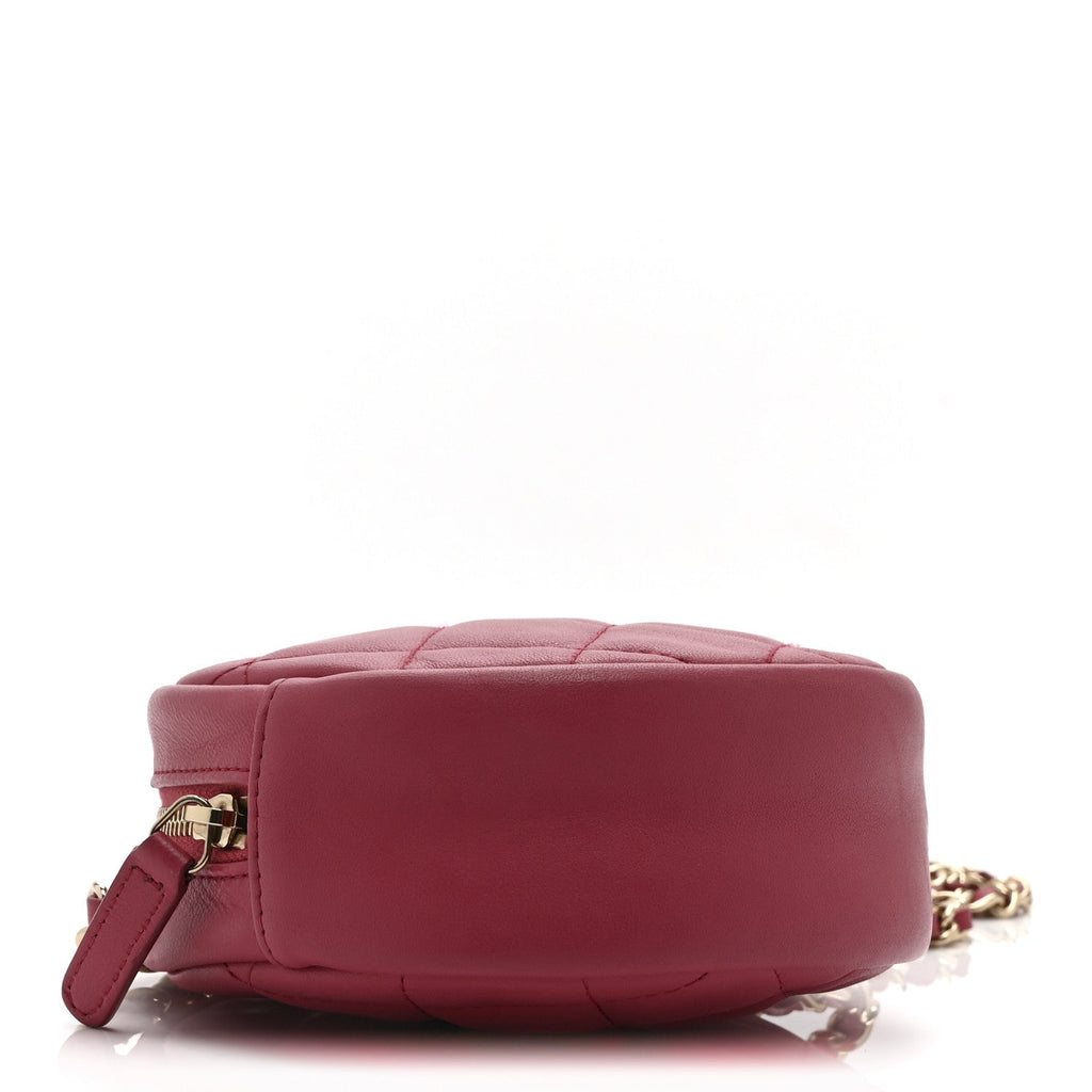 Chanel Lambskin Quilted Round Clutch With Chain Pink