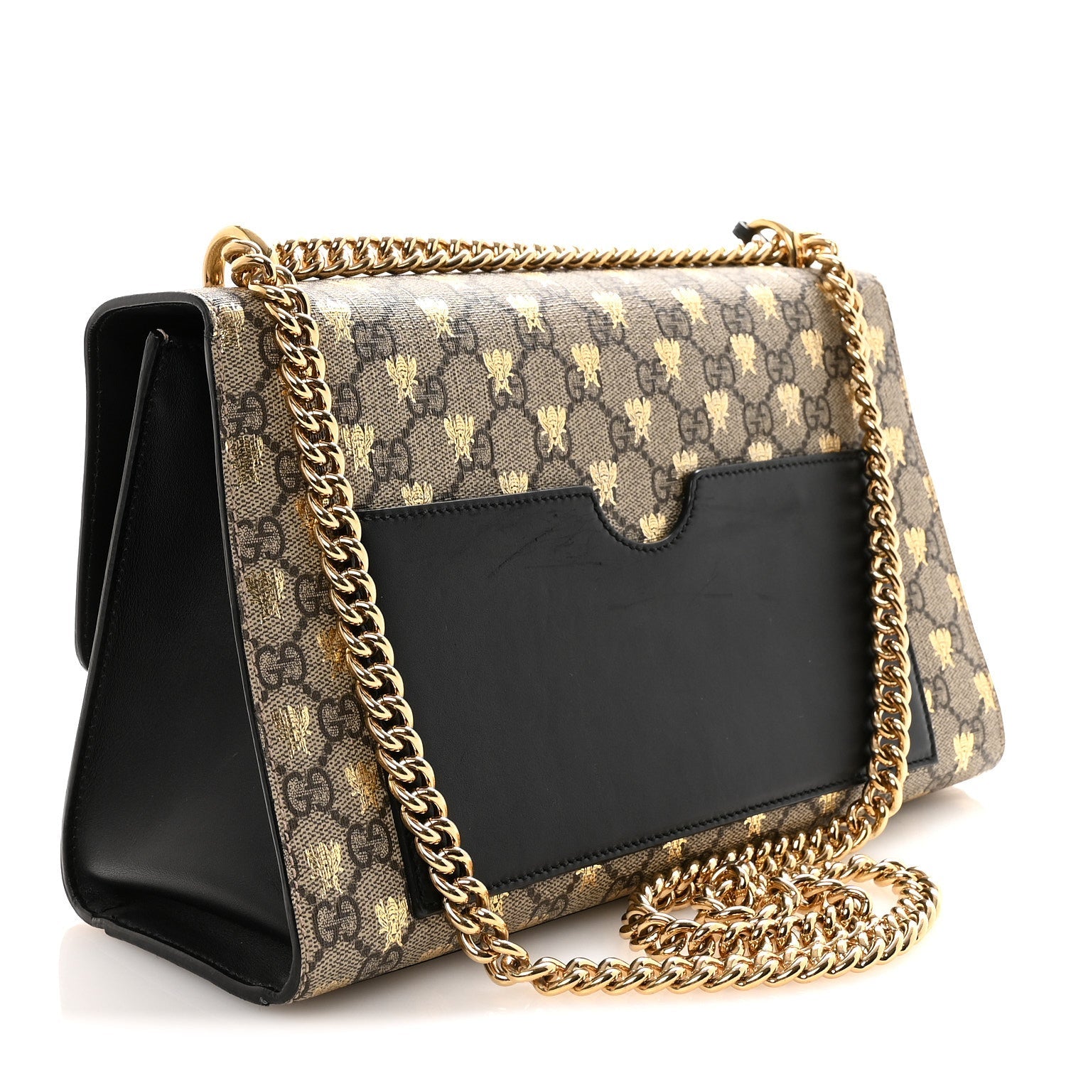 Gucci GG Supreme Monogram Bees Medium Padlock Shoulder Bag Beige Oro Black