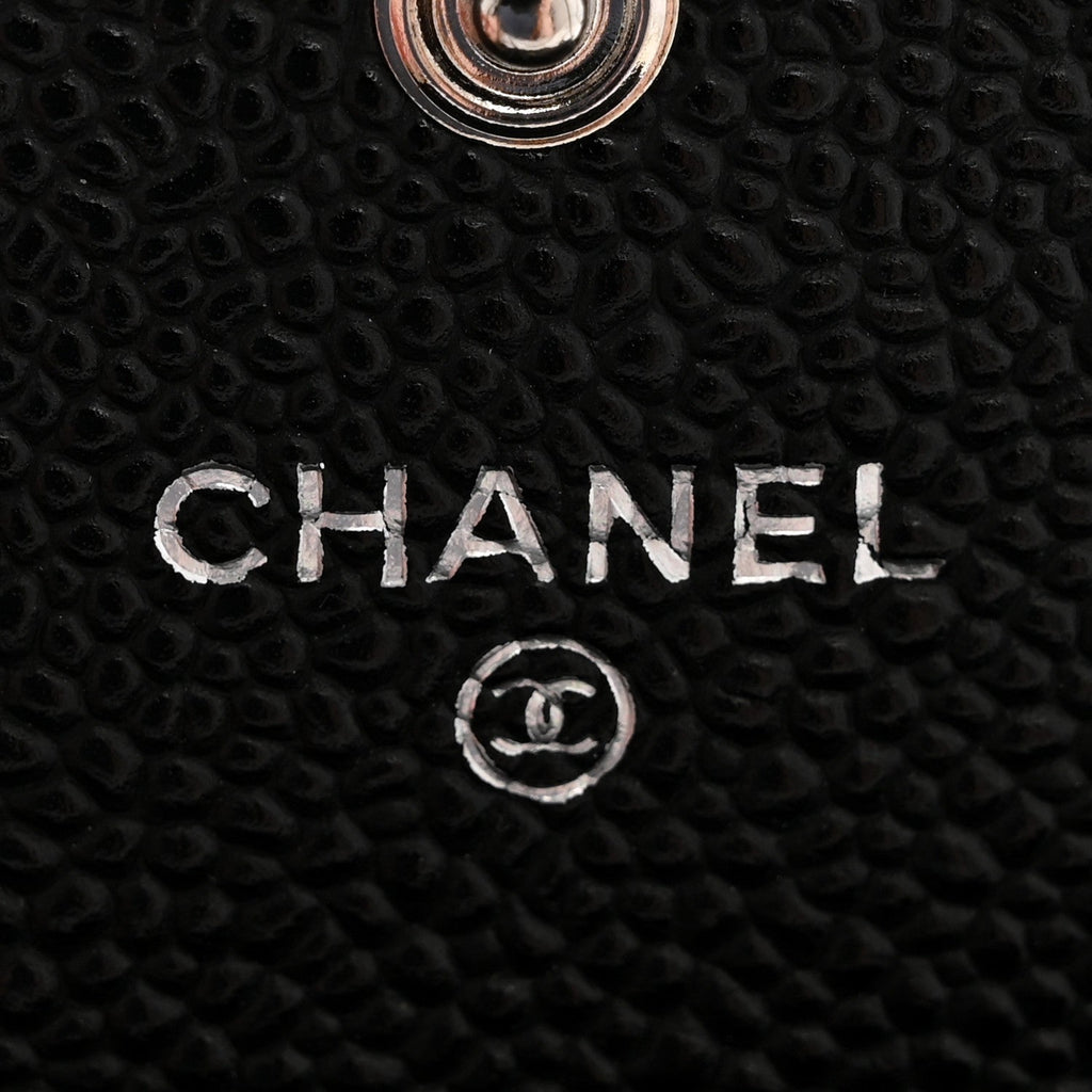 Caviar Quilted Flap Card Holder Black