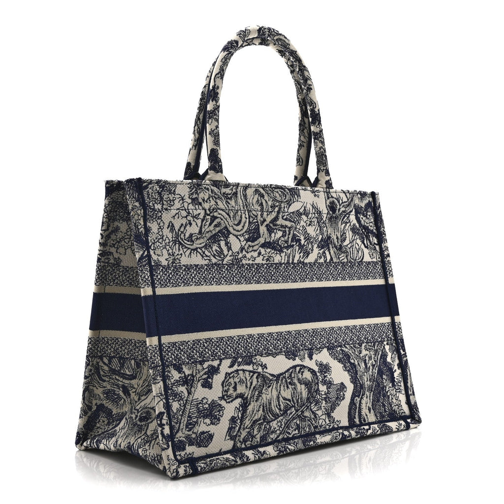 Christian Dior Canvas Embroidered Medium Dioriviera Toile De Jouy Book Tote Blue