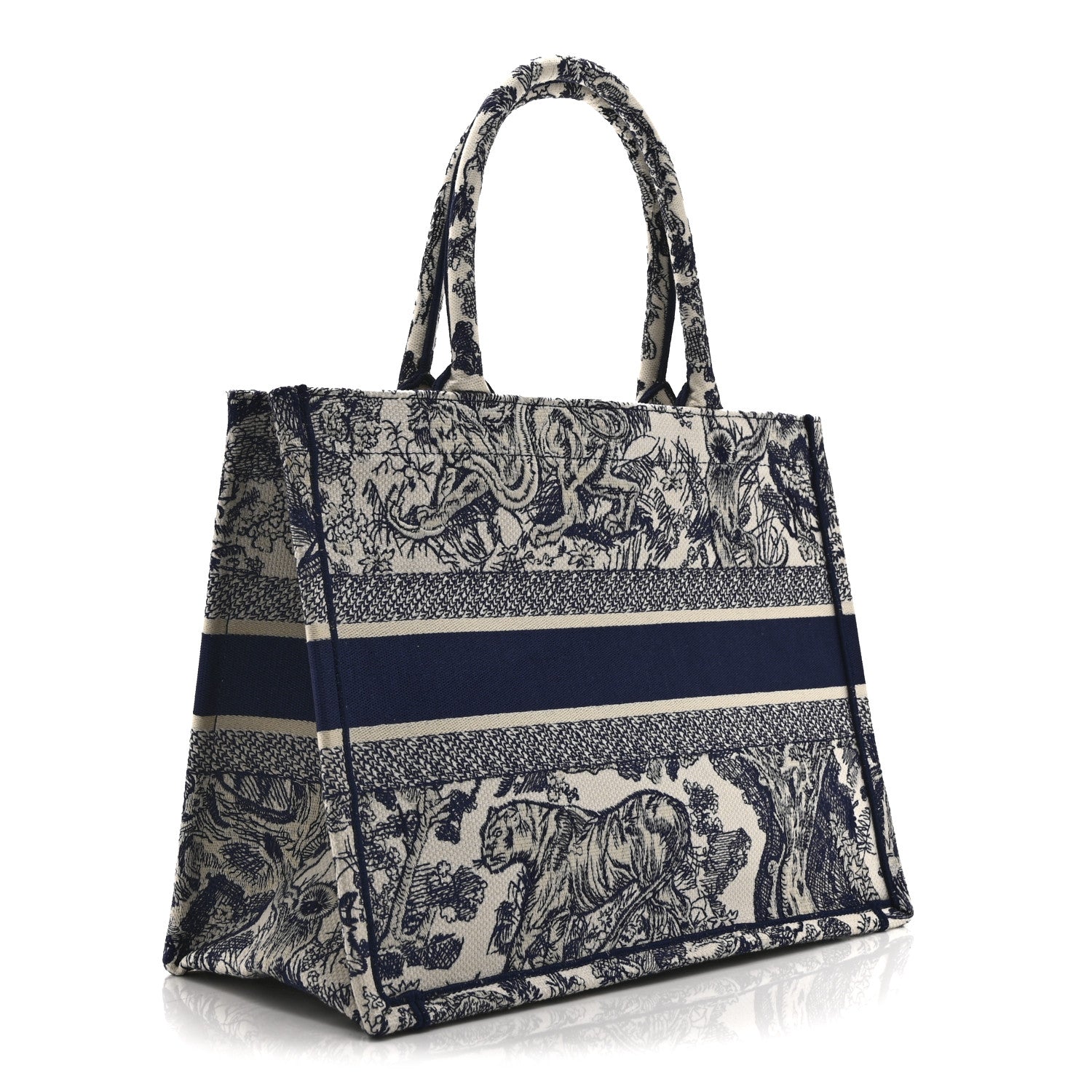 Christian Dior Canvas Embroidered Medium Dioriviera Toile De Jouy Book Tote Blue