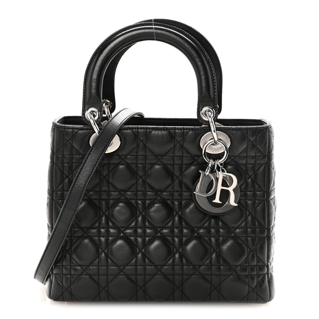 Christian Dior Lambskin Cannage Medium Lady Dior Black