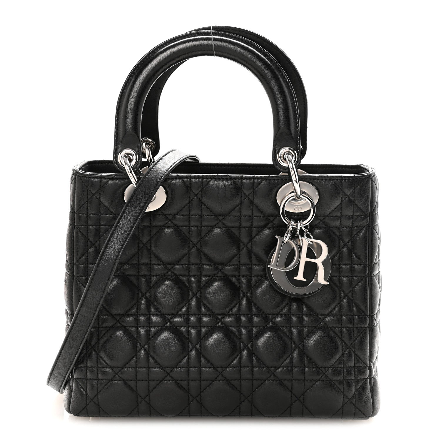 Christian Dior Lambskin Cannage Medium Lady Dior Black