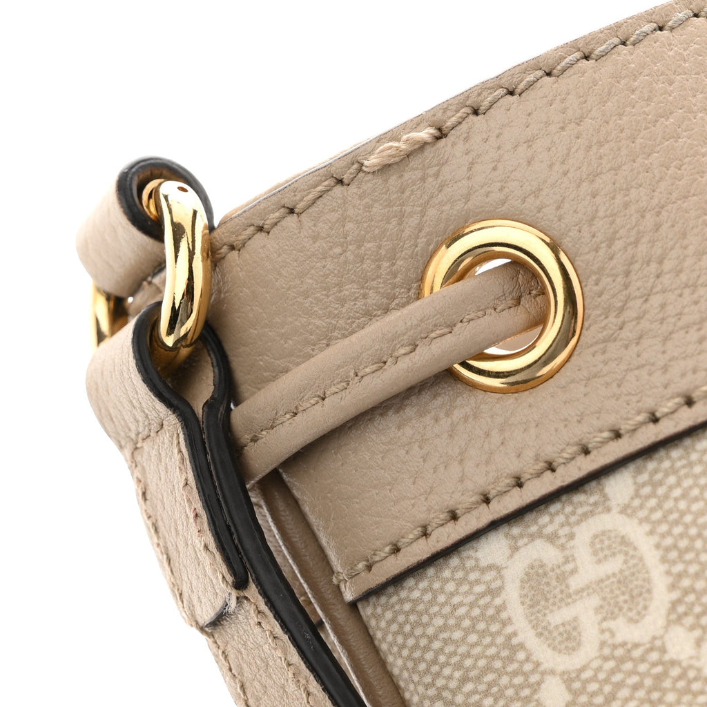 Gucci GG Supreme Monogram Textured Calfskin Web Mini Ophidia Bucket Bag Beige Ebony Mystic White Oatmeal