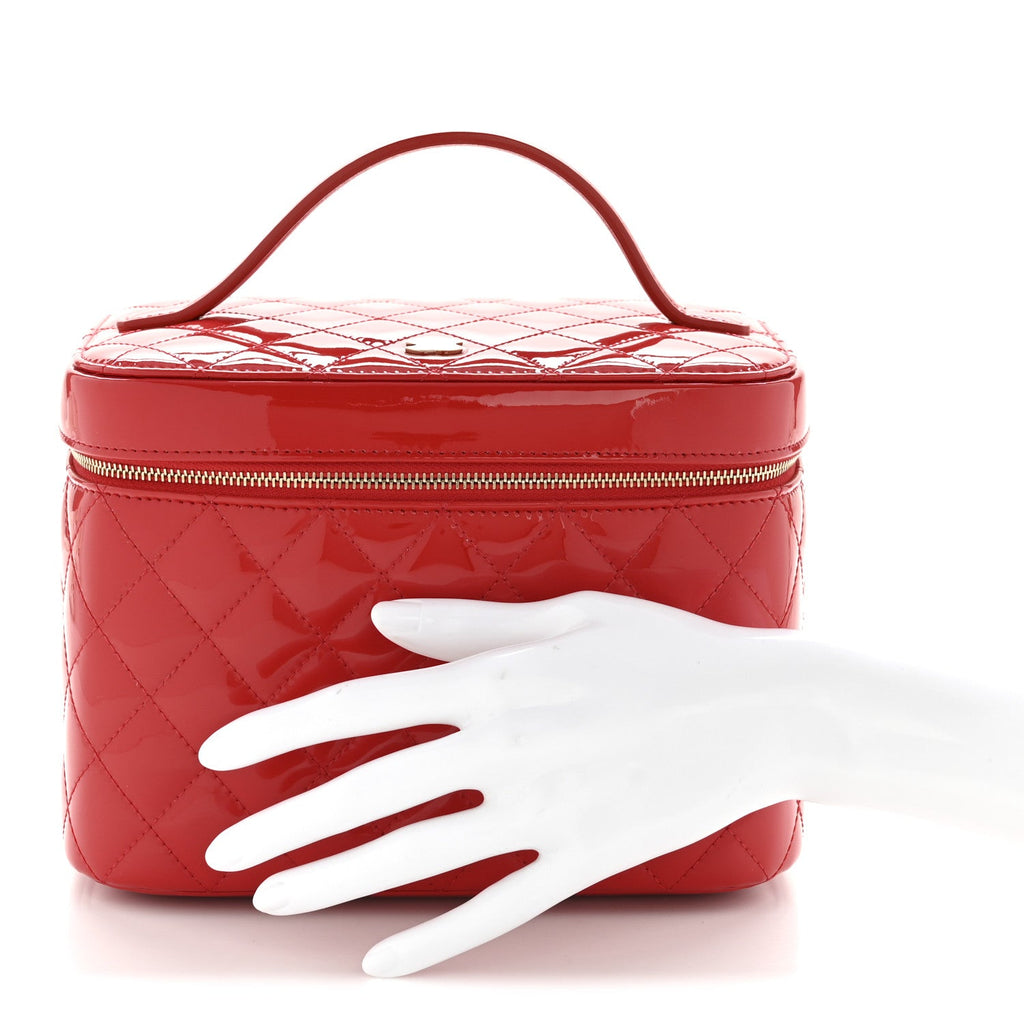 Patent Calfskin Quilted Large Vanity Pouch Red