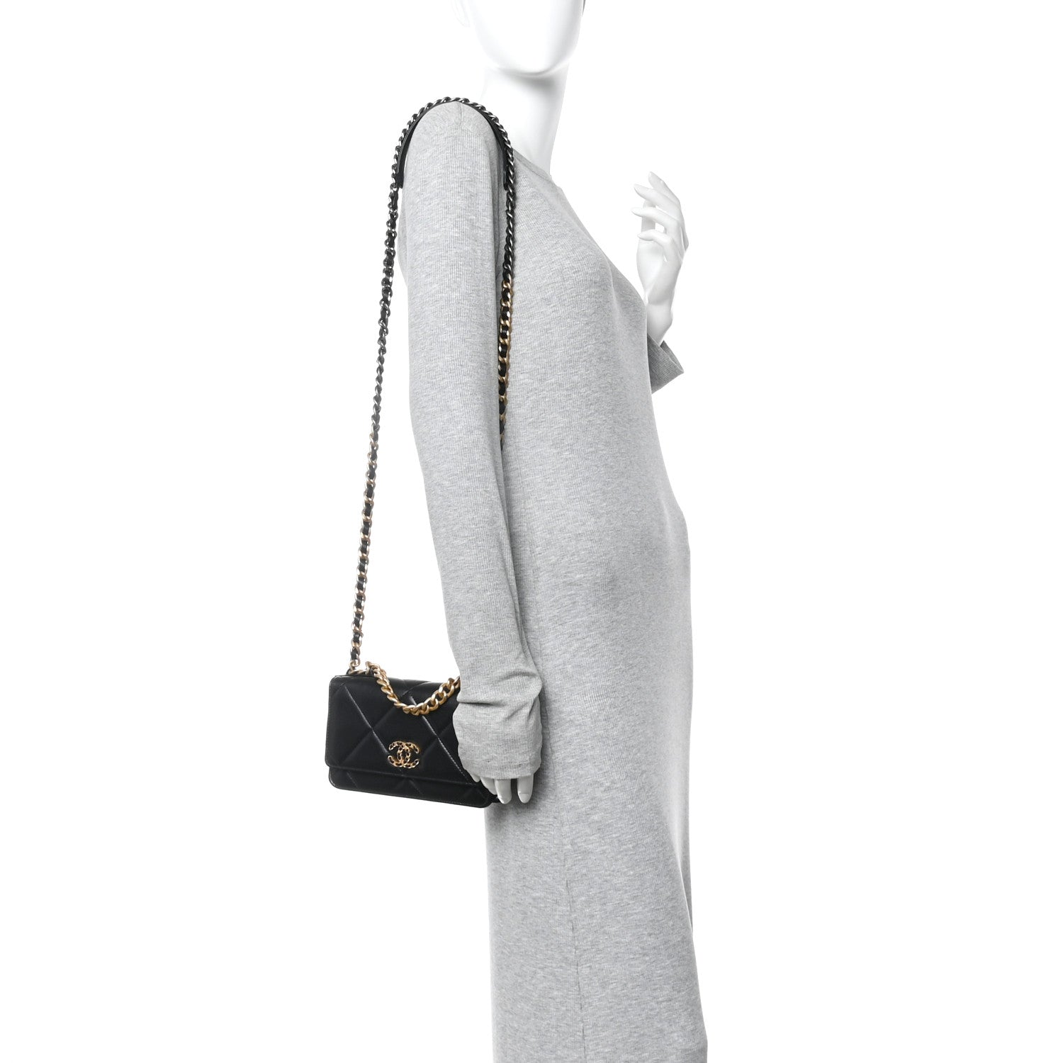 Chanel Lambskin Quilted Chanel 19 Wallet On Chain WOC Black