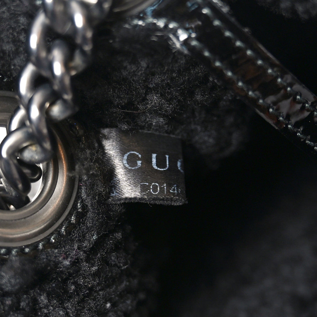 Gucci Patent Shearling Medium Soho Chain Shoulder Bag Black
