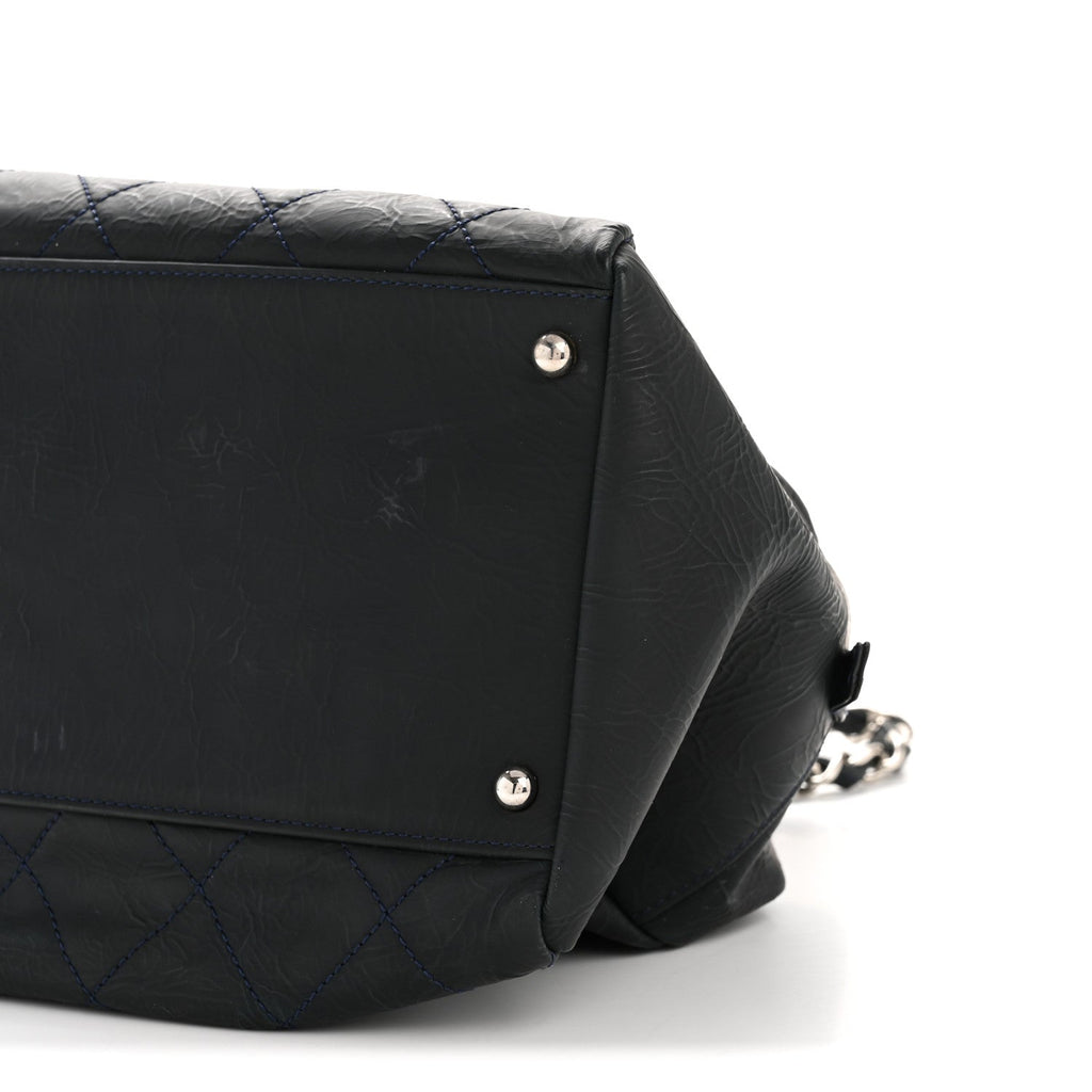 Chanel Crinkled Calfskin Grand Timeless Shopping Tote GTT Dark Blue