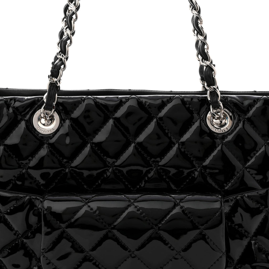 Chanel Patent Quilted Large Coco Shine Shopping Tote Black