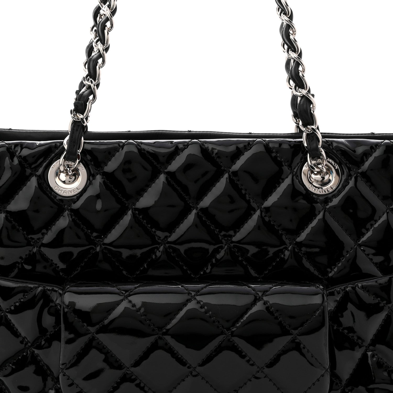 Chanel Patent Quilted Large Coco Shine Shopping Tote Black