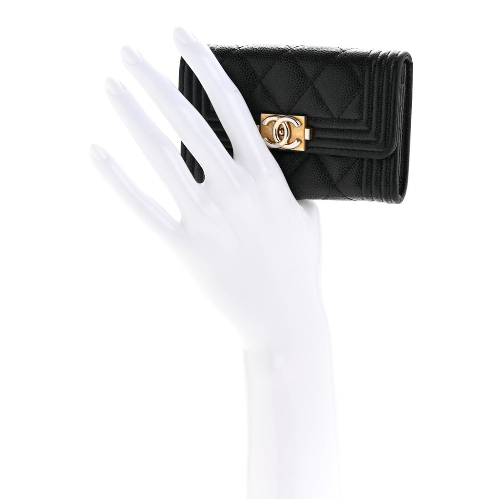 Caviar Quilted Boy Flap Card Holder Black