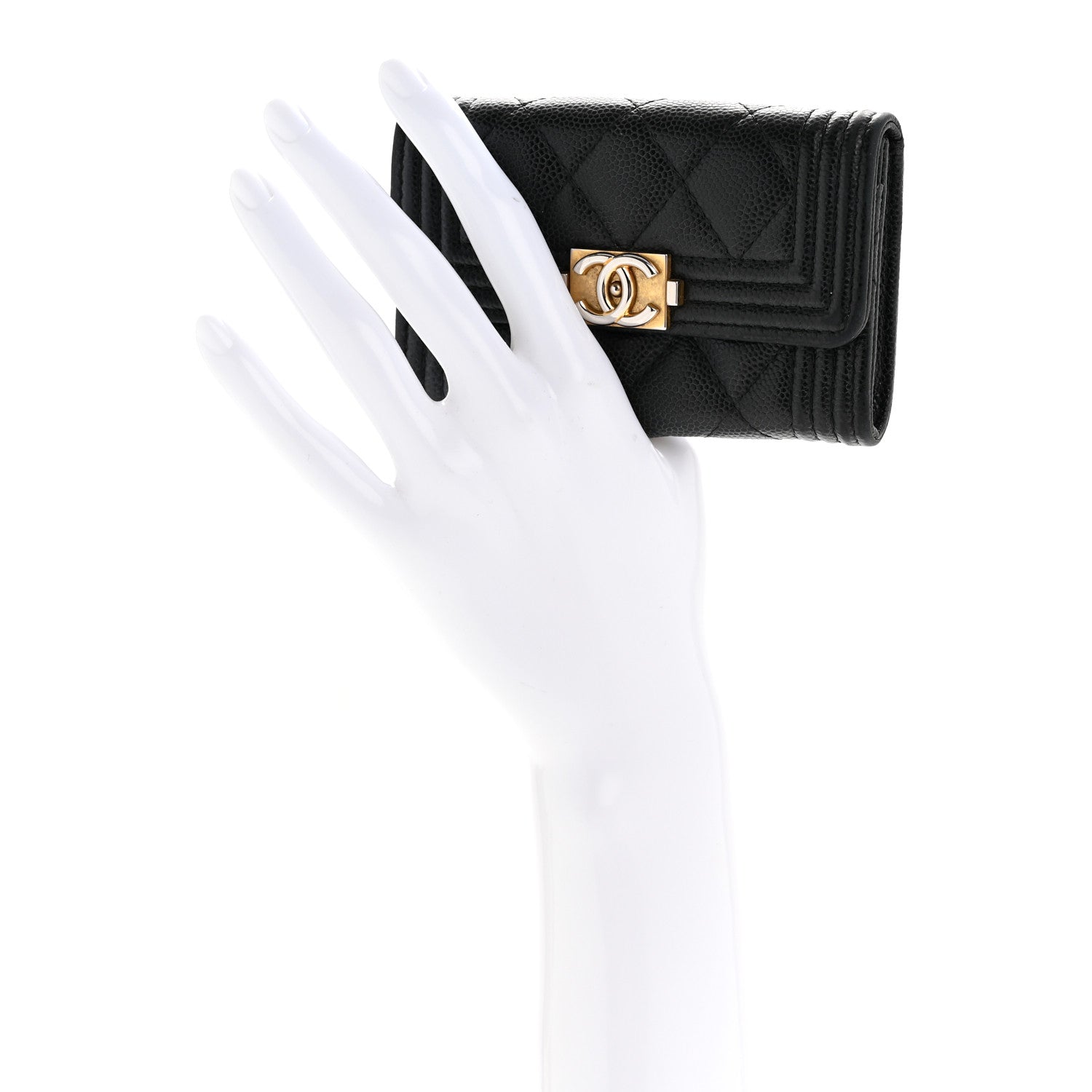 Caviar Quilted Boy Flap Card Holder Black