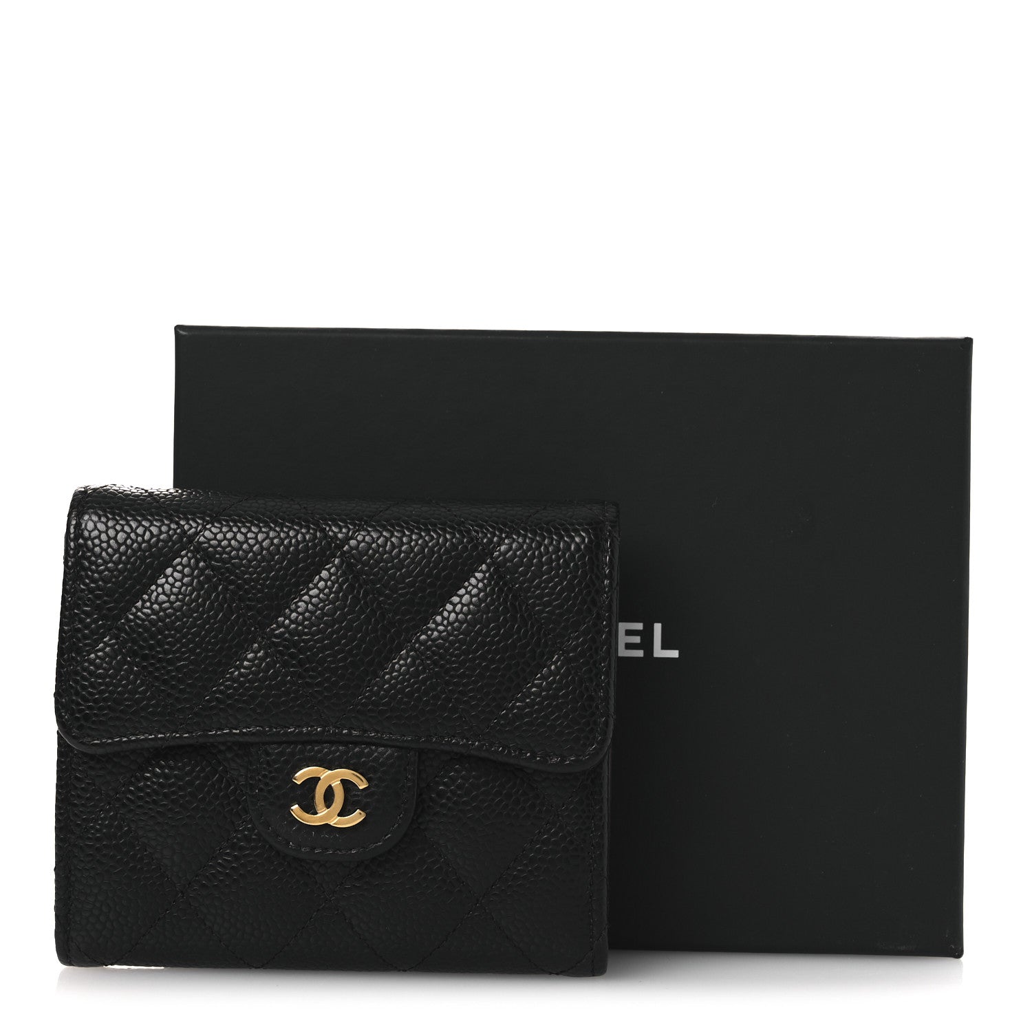 Caviar Quilted Compact Flap Wallet Black