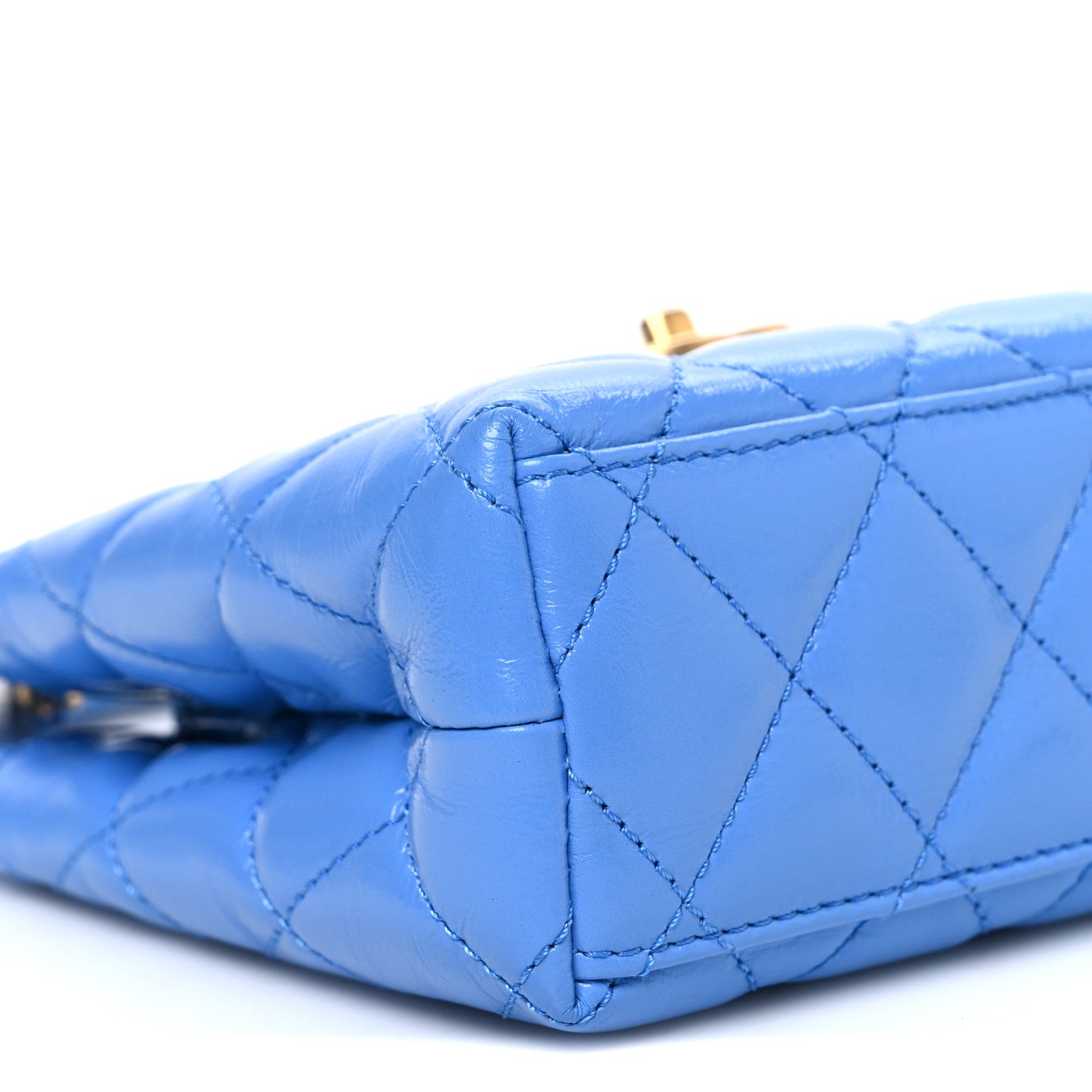 Chanel Shiny Aged Calfskin Quilted Nano Kelly Shopper Blue