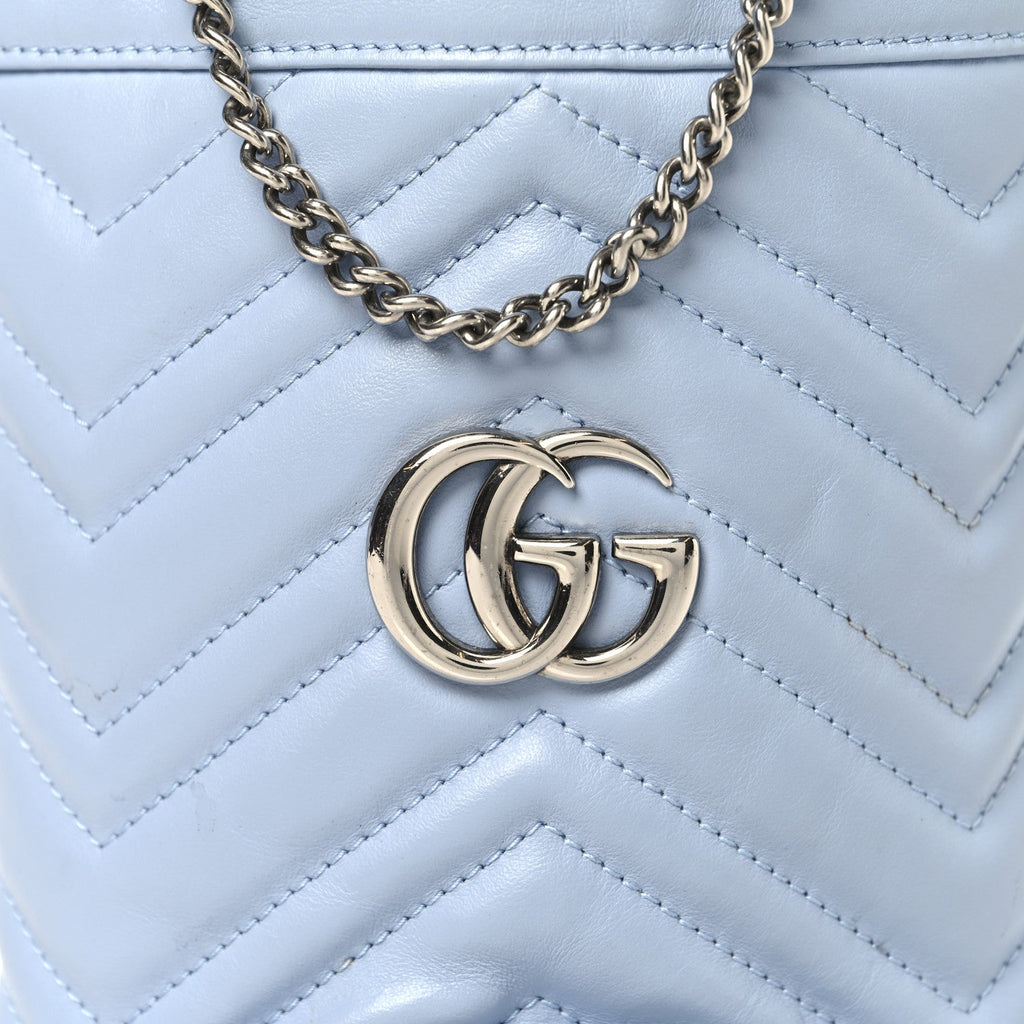 Gucci Calfskin Matelasse Mini GG Marmont 2.0 Bucket Bag Porcelain Light Blue
