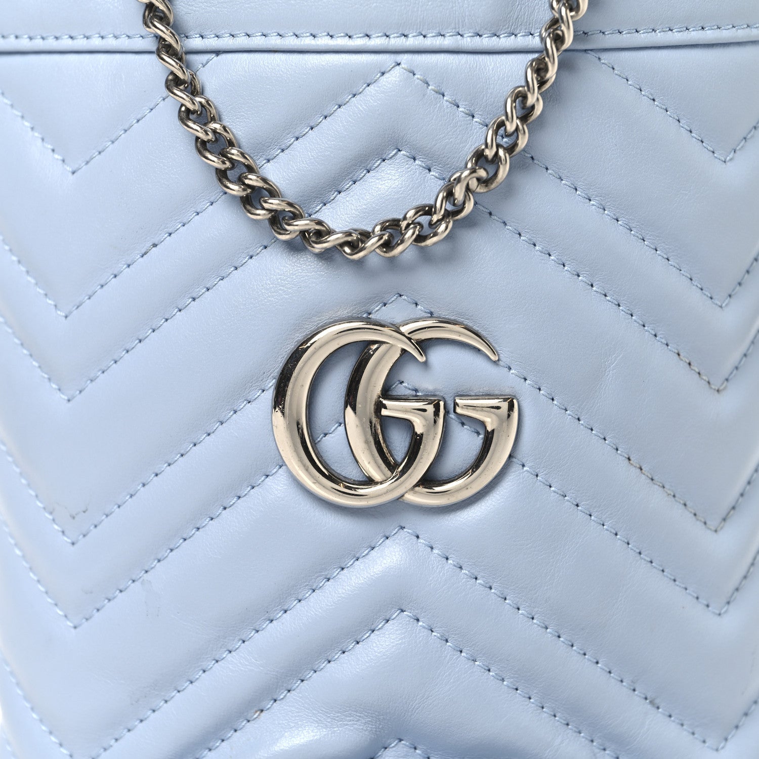 Gucci Calfskin Matelasse Mini GG Marmont 2.0 Bucket Bag Porcelain Light Blue