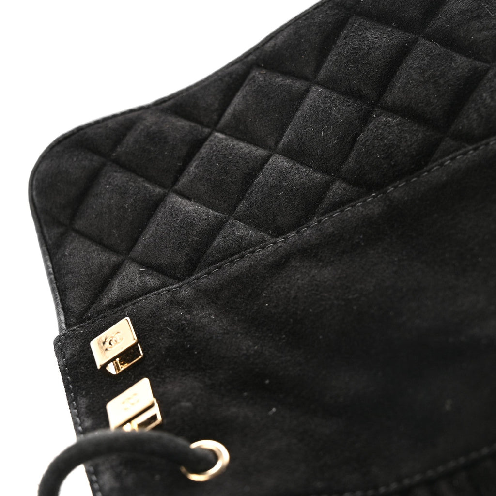 Chanel Suede Quilted Lace Up Combat Boots 38.5 Black