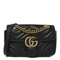 Gucci Calfskin Matelasse Mini GG Marmont Shoulder Bag Black