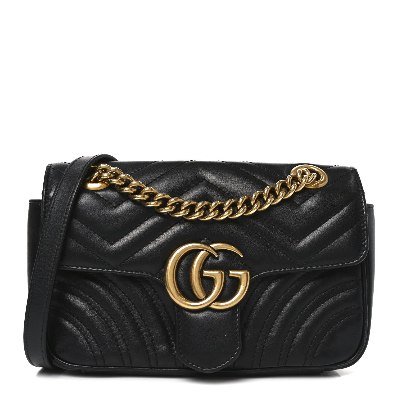 Gucci Calfskin Matelasse Mini GG Marmont Shoulder Bag Black