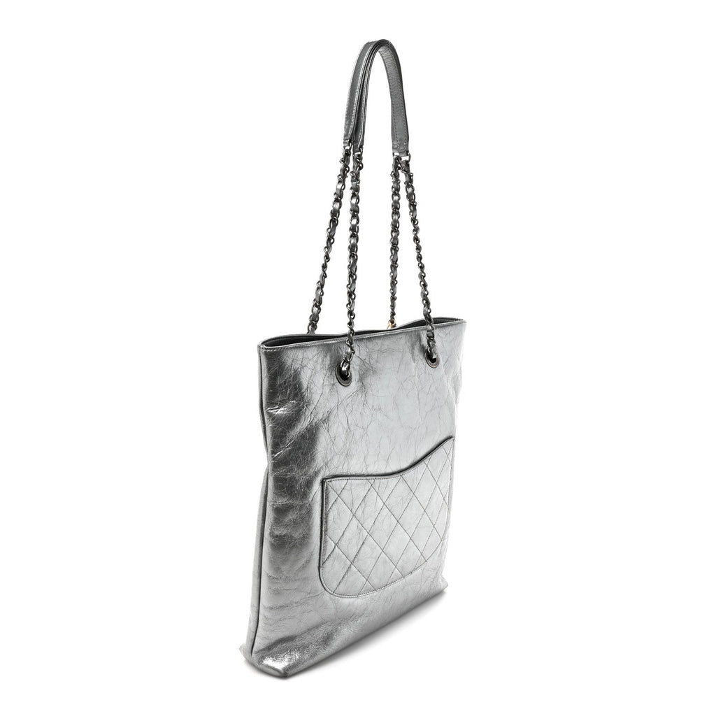 Chanel Calfskin Chain 20s Signe Tote Silver