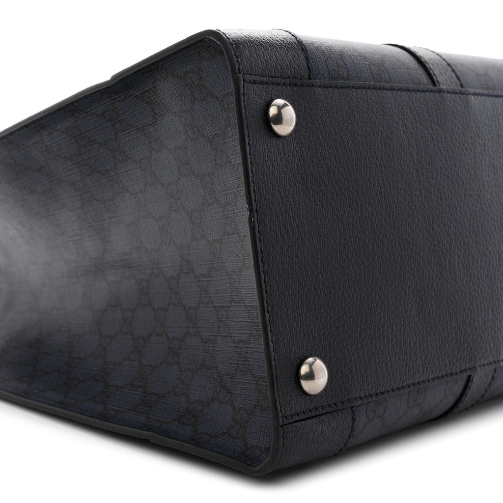 Gucci GG Supreme Monogram Textured Dollar Calfskin Large Ophidia Tote Bag Black Blue