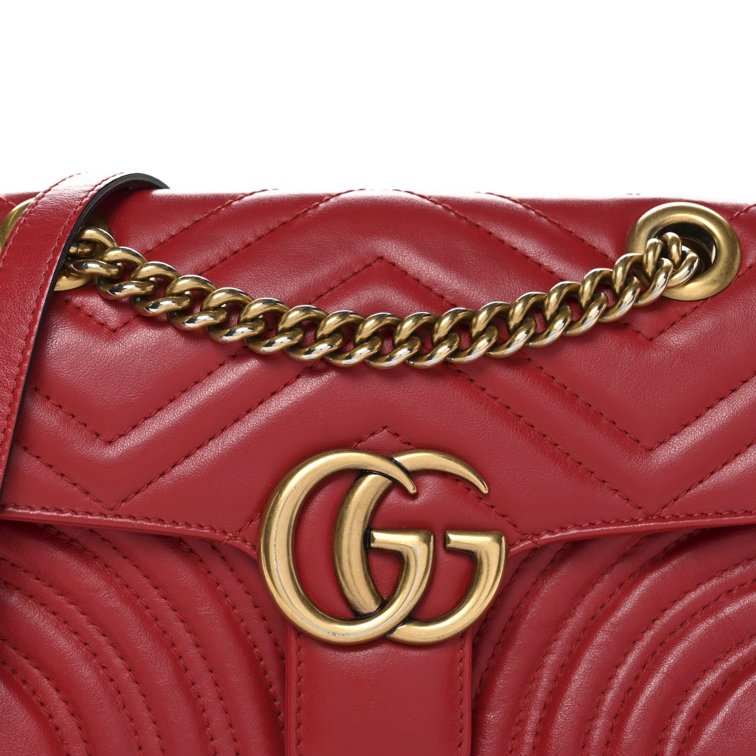 Gucci Calfskin Matelasse Mini GG Marmont Shoulder Bag Hibiscus Red