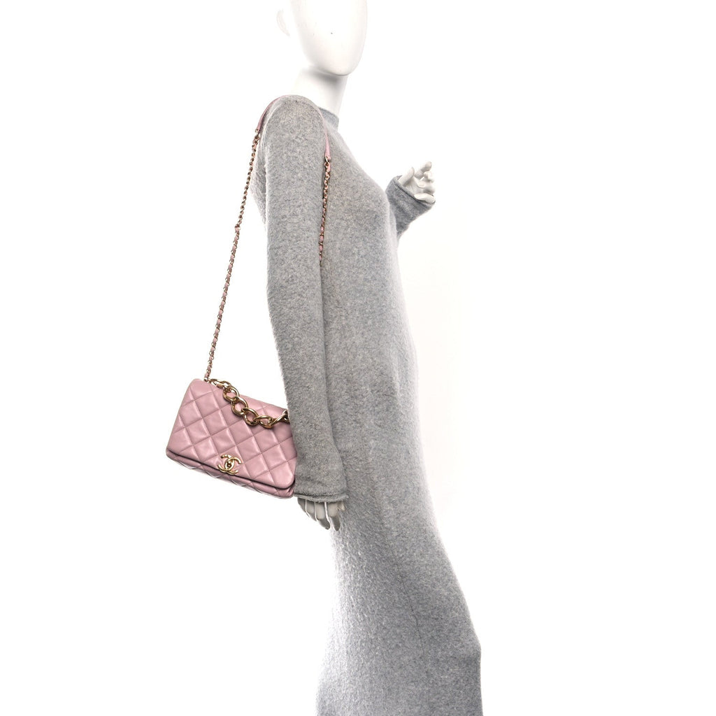 Chanel Lambskin Quilted Medium Color Match Flap Light Pink