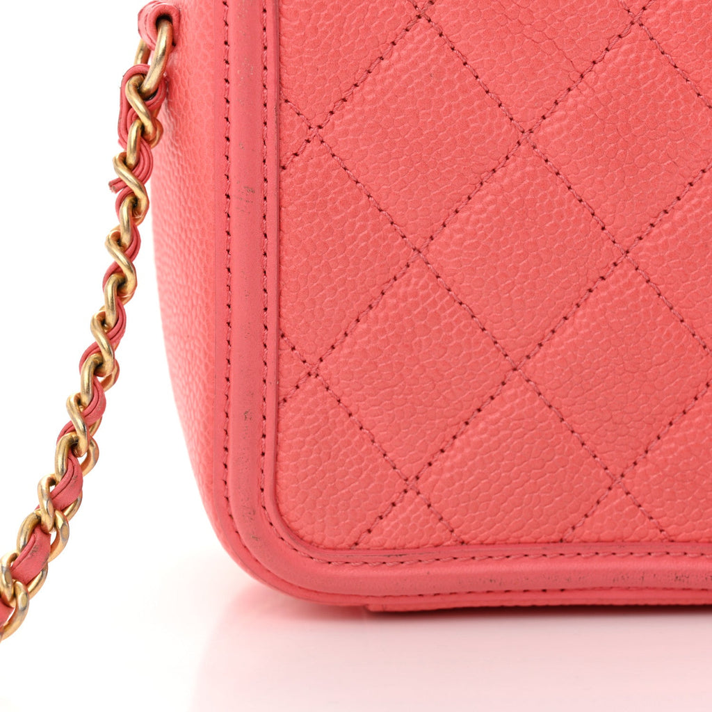 Chanel Caviar Quilted Small CC Filigree Vanity Case Coral