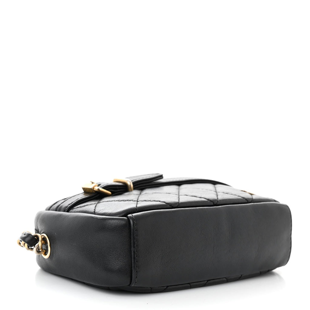 Chanel Lambskin Quilted Small Buckle Camera Case Bag Black