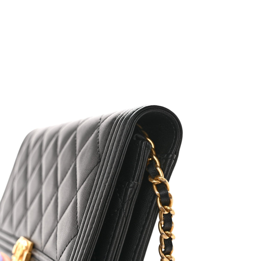 Chanel Lambskin Quilted Boy Wallet On Chain WOC Black