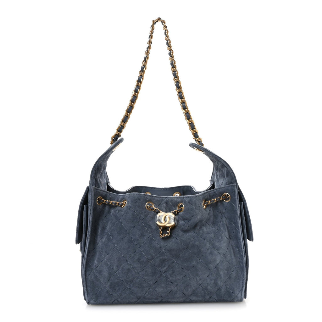 Chanel Suede Quilted Small Chanel 25 Handbag Blue