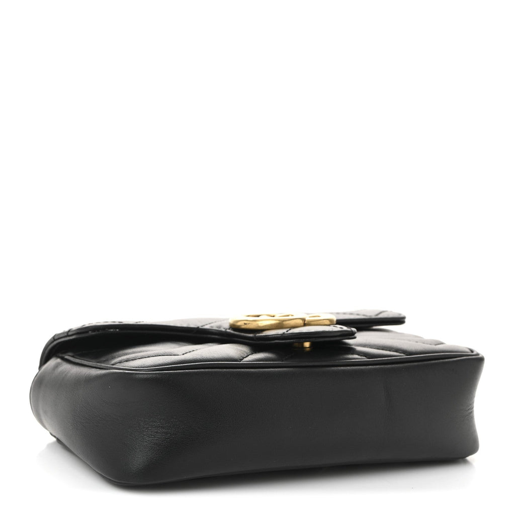 Gucci Calfskin Matelasse Super Mini GG Marmont Shoulder Bag Black